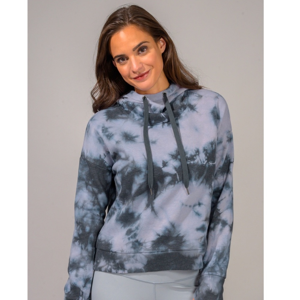 90 DEGREE BY REFLEX BLUE GRAY TIE DYE HOODIE WITH FRONT POCKETS